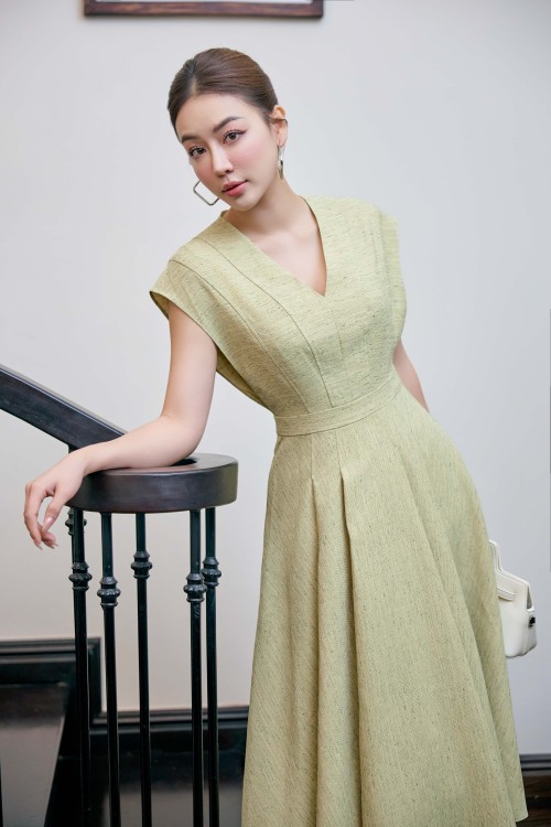 Sixdo Lime Raw Flared Dress